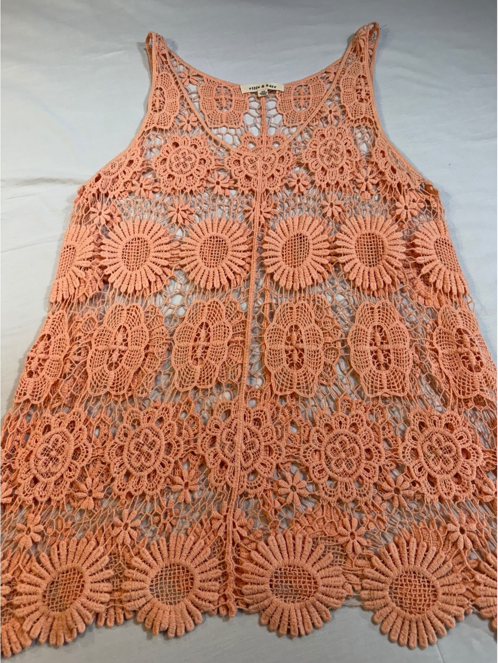 Ellie & Kate Peach Crochet Sleeveless Top S/M